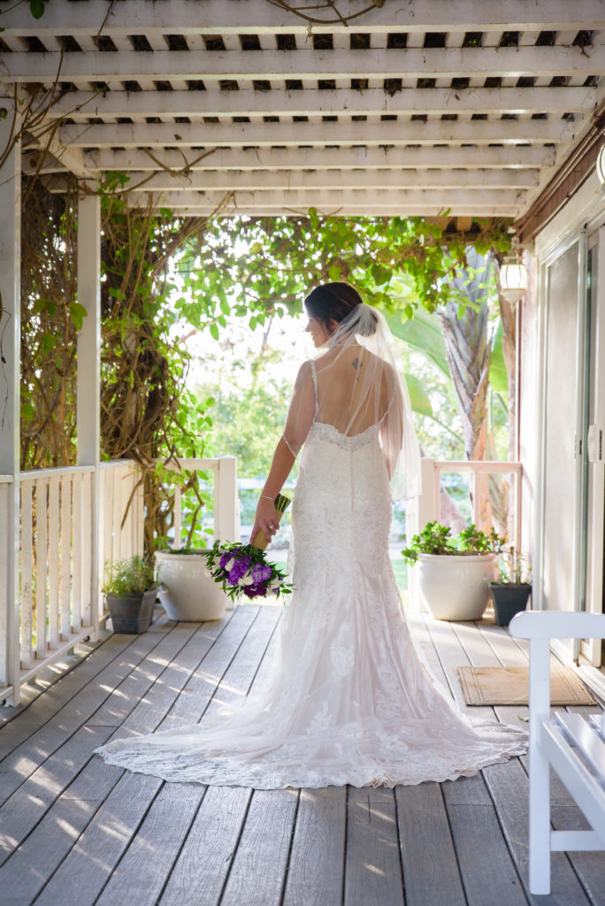 Wozniak_Wedding_187 Bridal Portrait on the Porch before her wedding ceremony at The Red Horse Barn in Orange County