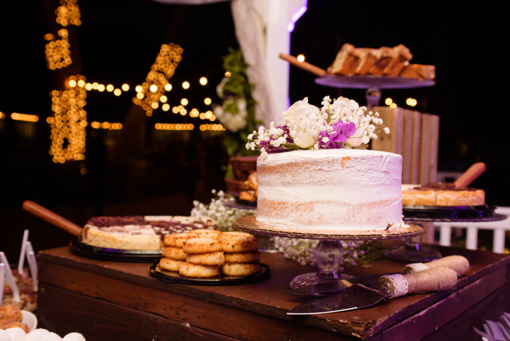 Wozniak_Wedding_432 Night Time Wedding Cake Cutting at Reception The Red Horse Barn